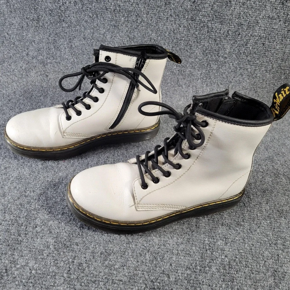 Dr. Martens Zavala J Boots Unisex Kids Size‎ 3 White Leather Combat Zip Ankle
